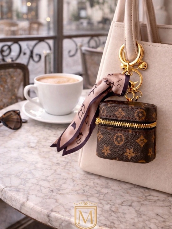 MelissasLuxeLife Accessories - Designer Monogram Brown Vegan Leather Key & Card Holder with Gold Hardware